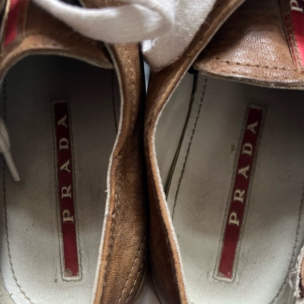 Prada Brown Leather Slip-On Sneakers with White Insoles - Picture 3 of 8